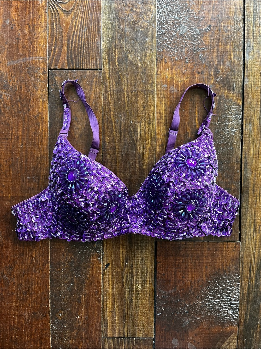 Vintage Lana del Rey Lizzie Grant Purple Beaded Embellished Bra